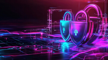 Aufkleber - Secure digital locks represent data protection in vibrant, abstract environment. image highlights importance of cybersecurity in visually striking manner
