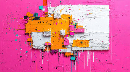 Aufkleber - Bright abstract art featuring mix of sharp textures and vibrant colors, including orange, pink, and white, creating dynamic visual experience