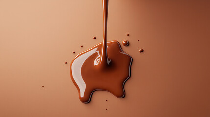 Aufkleber - Glossy melted chocolate flowing on warm reddish brown surface, creating rich and inviting texture. Perfect for dessert themes and culinary presentations