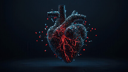 Poster - High resolution 3D visualization of human heart with intricate details, showcasing vibrant network of veins and arteries, pulsating with life and energy