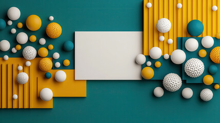 Fototapete - Modern abstract background featuring bold vibrant hues and intricate shapes, with mix of spheres and geometric elements in yellow, white, and teal tones