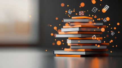 Aufkleber - Digital tablet with floating icons above stacked books, representing knowledge and technology