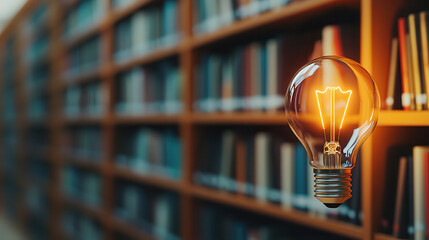 Aufkleber - glowing light bulb illuminates library filled with books, creating warm and inviting atmosphere for reading and learning