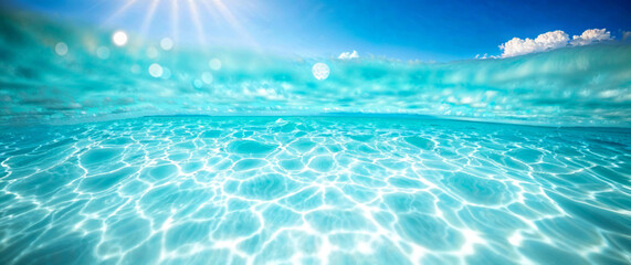 Poster - Sunlight shining on beautiful tranquil turquoise water surface with clouds