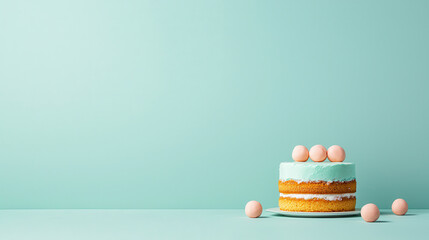 Aufkleber - colorful cake with mint green frosting and pink balls on top, set against light mint background, creates cheerful and inviting atmosphere