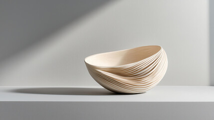Fototapete - Elegant wooden bowl with unique spiral design, showcasing craftsmanship and minimalism. Perfect for modern decor or as centerpiece