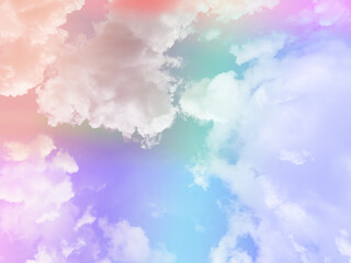 Wall Mural - beauty sweet pastel violet and green colorful with fluffy clouds on sky. multi color rainbow image. 