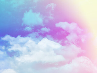 Wall Mural - beauty sweet pastel green violet colorful with fluffy clouds on sky. multi color rainbow image. abst