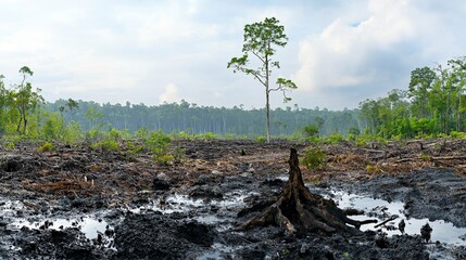 Poster - Environmental photo aerial view of deforestation's impact on tropical rainforests and the need for conservation awareness