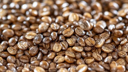 Close-up view of roasted coffee beans showcasing texture and color variations, ideal for culinary uses