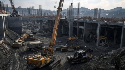 Poster - Urban development progress cityscape construction imagery industrial environment aerial view growth concept