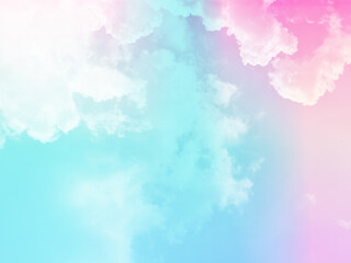 Wall Mural - beauty sweet pastel pink and blue colorful with fluffy clouds on sky. multi color rainbow image. abs