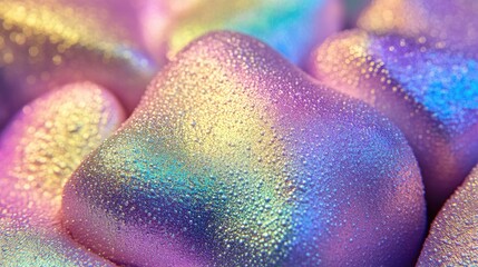 Poster - A close-up of iridescent rainbow clay with a foam-like surface, reflecting a metallic sheen in a spectrum of vibrant colors.