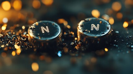 Poster - A close-up of two magnets pulling together, clearly marked with 