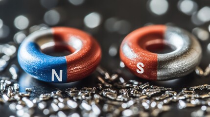 Poster - A close-up of two magnets pulling together, clearly marked with 