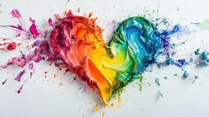 Aufkleber - A colorful, dynamic heart created from splashes of rainbow paint on a white background, evoking a sense of energy and passion.