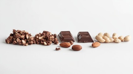 Aufkleber - A crisp, clean image of chocolate granola and nuts isolated on a bright white surface, perfect for sleek and minimalist food visuals.