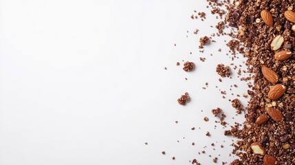 Aufkleber - A crisp, clean image of chocolate granola and nuts isolated on a bright white surface, perfect for sleek and minimalist food visuals.