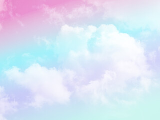 Wall Mural - beauty sweet pastel purple and blue colorful with fluffy clouds on sky. multi color rainbow image. a