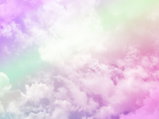 Wall Mural - beauty sweet pastel pink and green colorful with fluffy clouds on sky. multi color rainbow image. abstract fantasy growing light