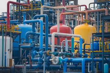 Poster - Colorful Pipes and Tanks Dominating Industrial Plant