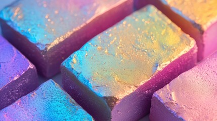 Poster - A detailed view of iridescent rainbow clay with a soft, foamy texture, reflecting a range of colors through its metallic sheen.