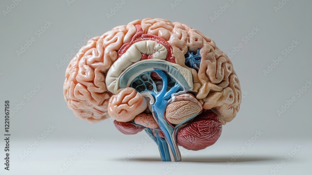 Stock-Illustration „Front view of a 3D brain model showing the regions ...