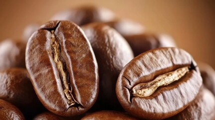 Wall Mural - Close-up of roasted coffee beans showcasing rich textures and colors, ideal for culinary use (4)