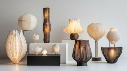 Poster - A group of modern, creatively designed table lamps on a white background, showcasing the diversity and beauty of contemporary lighting.
