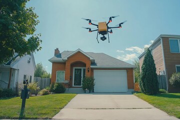 Poster - Drone delivering package to suburban house using innovative technology