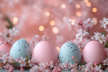 Poster - Easter eggs and spring flowers creating a festive atmosphere