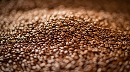 Wall Mural - Close-up view of roasted coffee beans piled together, showcasing rich textures and colors