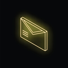 Poster - Neon yellow mail envelope glowing on a black background, perfect for communication concepts