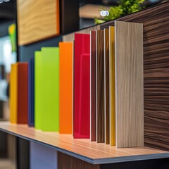 Poster - A vibrant display of melamine-faced fibreboard and HMR melamine-coated chipboard, contrasting their surfaces to help consumers understand their differences