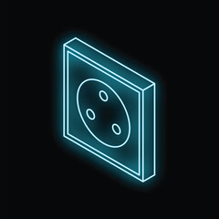 Poster - Glowing neon blue electrical socket isometric icon illustration on black background