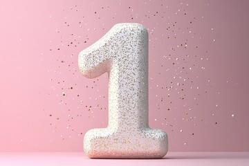 Poster - A glittering number one shines with soft glowing sparkles around it, set against a clean, modern pink background. Ideal for branding or celebration themes
