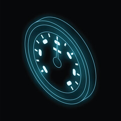 Poster - Neon clock is glowing blue against a black background, reminding us that time is always passing
