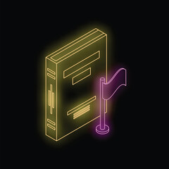 Poster - Neon sign of a book with bookmark and flag, representing the concept of knowledge and learning