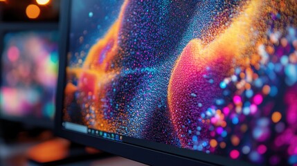 Aufkleber - Close-up of a digital computer monitor displaying intricate pixel details with vibrant color variations, illustrating the power of high-resolution displays.