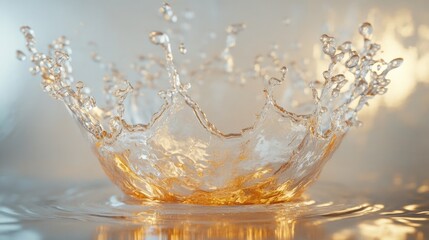 Poster - Crown-shaped water splash creating a stunning sphere, reflecting light on a white surface in an artistic depiction of nature movement.