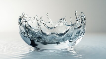 Poster - Crown-shaped water splash creating a stunning sphere, reflecting light on a white surface in an artistic depiction of nature movement.