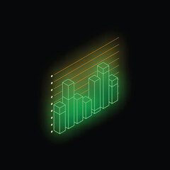 Poster - Green glowing bar chart showing growth on a grid with copy space, perfect for a tech company website or presentation