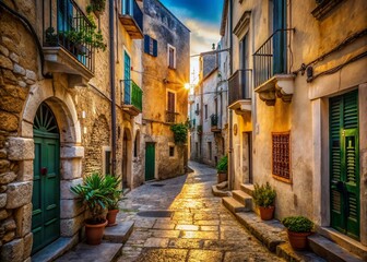  Vieste, Apulia, Italy: Sun-Drenched Alleyway - Urban Exploration Stock Photo