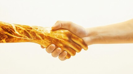 Poster - Human and AI hands digitally shaking, representing the collaboration and harmony between human intelligence and machine learning.