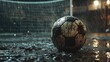 © Natchooda - In the pouring rain, a muddy soccer ball nears the goal, emphasizing the challenges and thrills of nighttime football.
