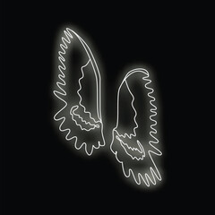 Poster - Pair of white neon angel wings glowing on black background