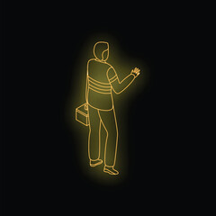 Poster - Neon style icon of a paramedic carrying a first aid kit and gesturing with his hand