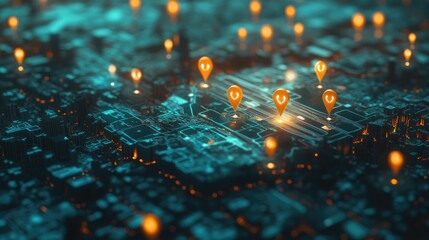 Aufkleber - Logistics and geospatial intelligence in action, represented through location pins on a city map for efficient and optimized deliveries.