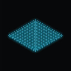 Poster - Glowing neon square creating an illusion of depth and perspective on a black background