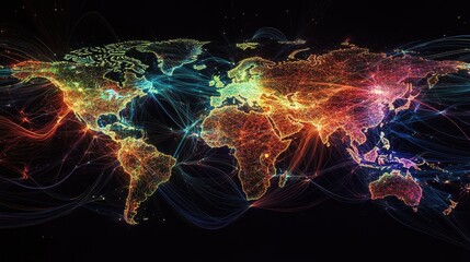 Poster - Networked connections spanning the globe, showing how technology bridges distances and connects people from all corners of the earth.